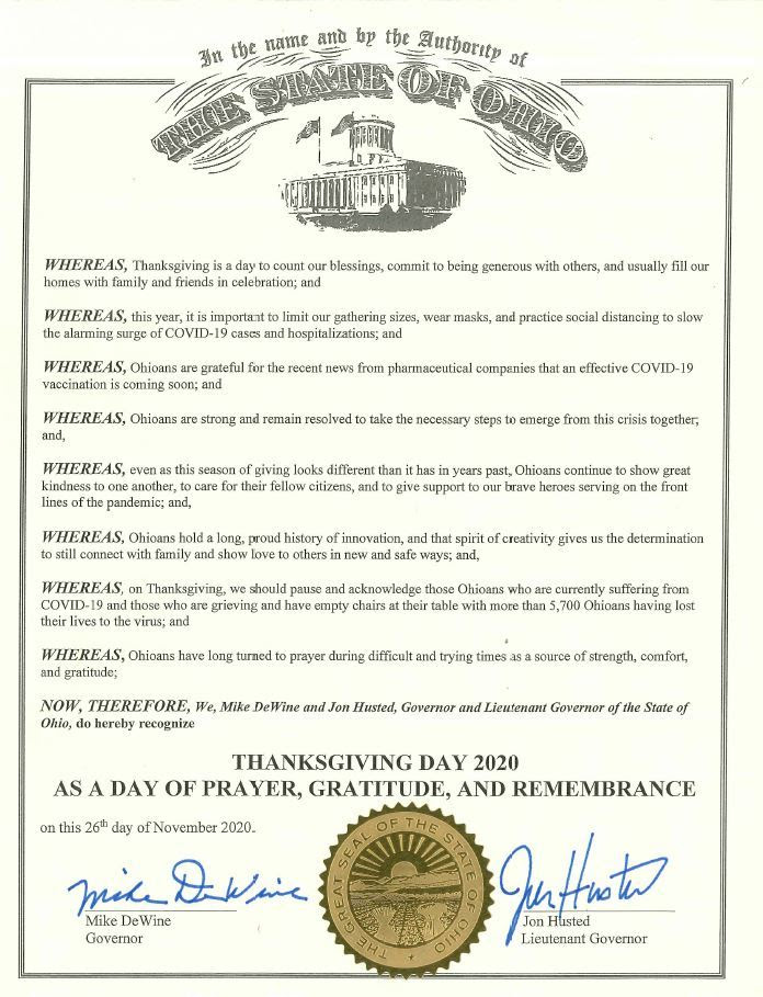Dewine Thanksgiving Proclamation