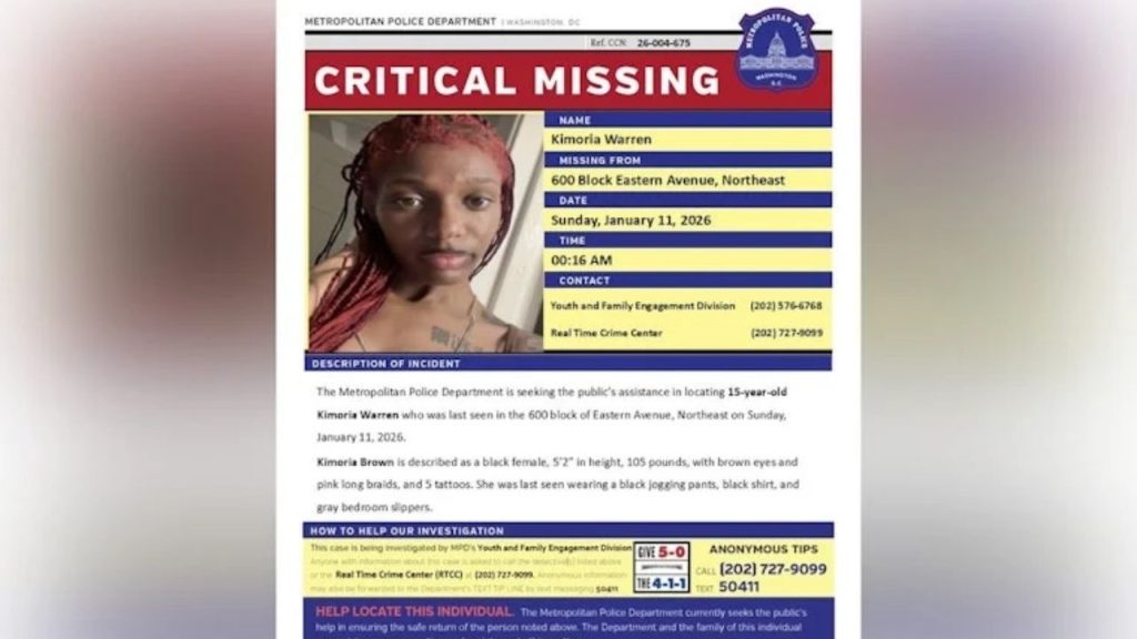 DC Police Seek Public Help to Find Missing 15-Year-Old Kimoria Warren ...