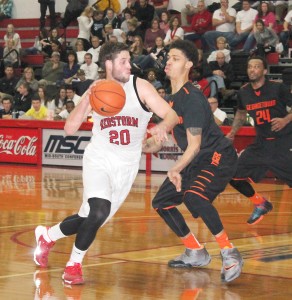 Rio Grande’s Phillip Hertz tries to drive past Georgetown’s Jaylen Daniel during the second half of Thursday night’s game at the Newt Oliver Arena.