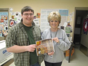 Shown pictured is Josh Wahner, a junior at Point Pleasant High School, at left, with Sharon Shull, Director of Holzer Hospice/Home Care. Wahner designed the logo for this year’s Camp Beaver, and is a student in Jeff Wamsley’s Graphic Design Class.