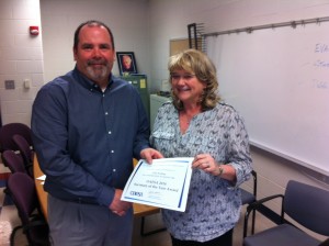 Tony Deem, Southern Local Superintendent, recently presented Vicki Northup with a certificate and gift from the Ohio Association for Elementary School Administrators (OAESA) and its  "Secretary of the Year" Award. Northup was a finalist among this year's nominations.