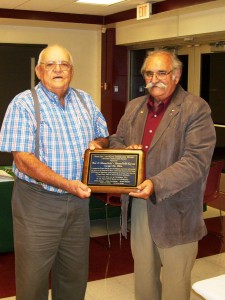 LIFETIME COOPERATOR AWARD – Rex Shenefield, left, of Langsville was awarded the inaugural Meigs SWCD Lifetime Cooperator Award for his lifelong commitment to soil and water conservation in Meigs County. Shenefield was a former longtime member of the Meigs SWCD Board of Supervisors, serving in many county, area and state leadership roles. He is shown with current Meigs SWCD Board of Supervisors President Joe Bolin, Rutland. 