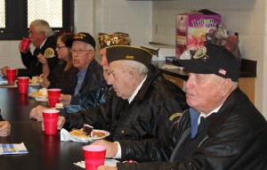 These Veterans honored with an assembly at Southern High School for Veterans Day also received refreshments to further honor them for a job well done.  Many at this table are World War II Veterans including Charles Bush, Delbert Smith, Paul Beegle, Jim Bailey, and Tom Kibble.