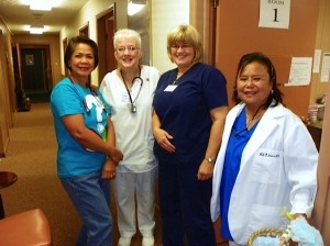 Four nurse volunteers of the French 500 Free Clinic from left to right:  Evangeline Gugacus, Debbie Beegle, Beverly Voss, and Lydia Simon.