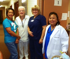 Four nurse volunteers of the French 500 Free Clinic from left to right:   Evangeline Gugacus, Debbie Beegle, Beverly Voss, and Lydia Simon. Submitted Photo.