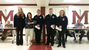 Southern High School FFA students (L-R) Dominique Wehrung, Austin Rose, Jed Grueser, and Ciera Whitesel were the top scoring team in the Rural Land Judging Competition held in September at the Meigs SWCD Conservation Area near Rutland. The top three individuals were Rose, Grueser, and Whitesel, respectively. They are shown with Jenny Ridenour, education coordinator for the Meigs SWCD. Submitted photo.